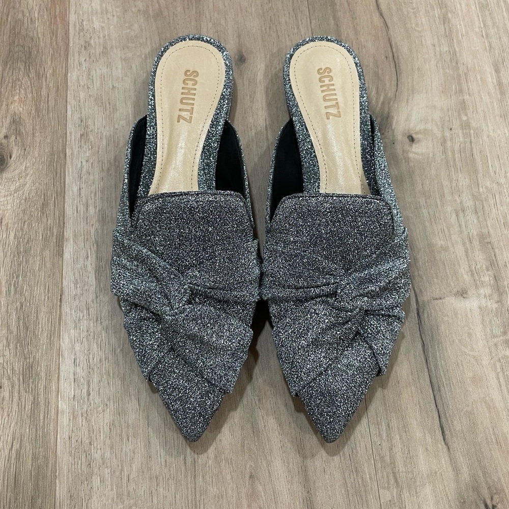 Schutz Metallic Silver Tina Mules, Sz 9.5